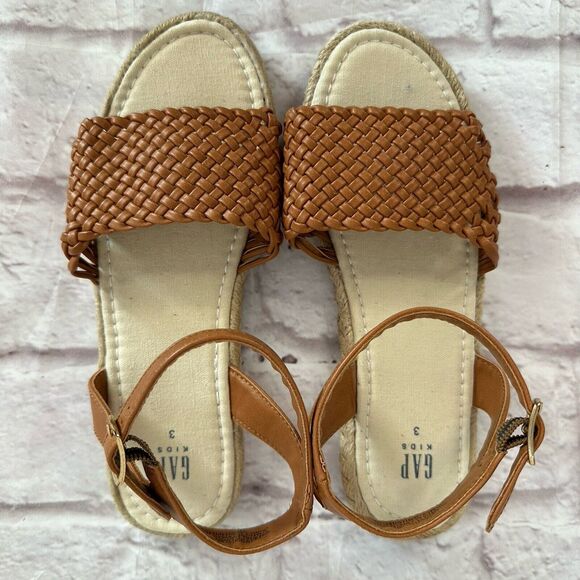 GAP Girls 3 Shoes Faux Leather Espadrille Open Toe Woven Sandals Adjustable - Picture 2 of 8